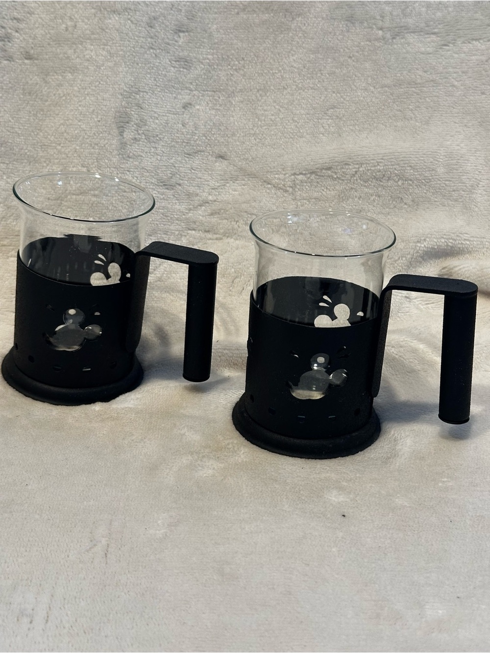 Disney Mickey Mouse Silhouette Metal & Glass Irish Coffee Espresso Tea Set/2